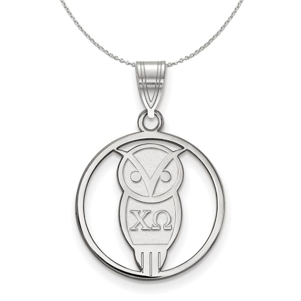 Sterling Silver Chi Omega Medium Circle Pendant Necklace - 20 Inch